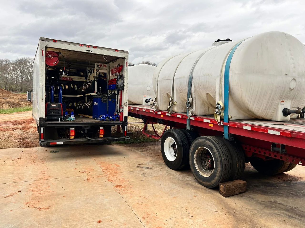 Mobile tire service on a commercial semi trailer