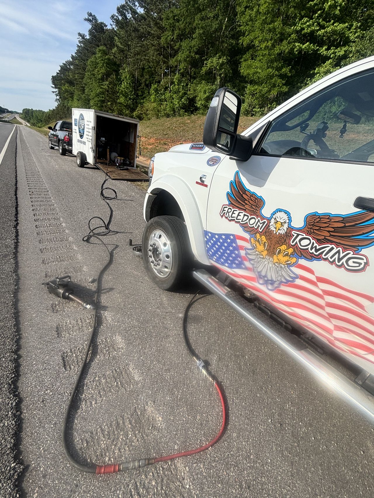 Roadside tire repair on a heavy-duty truck
